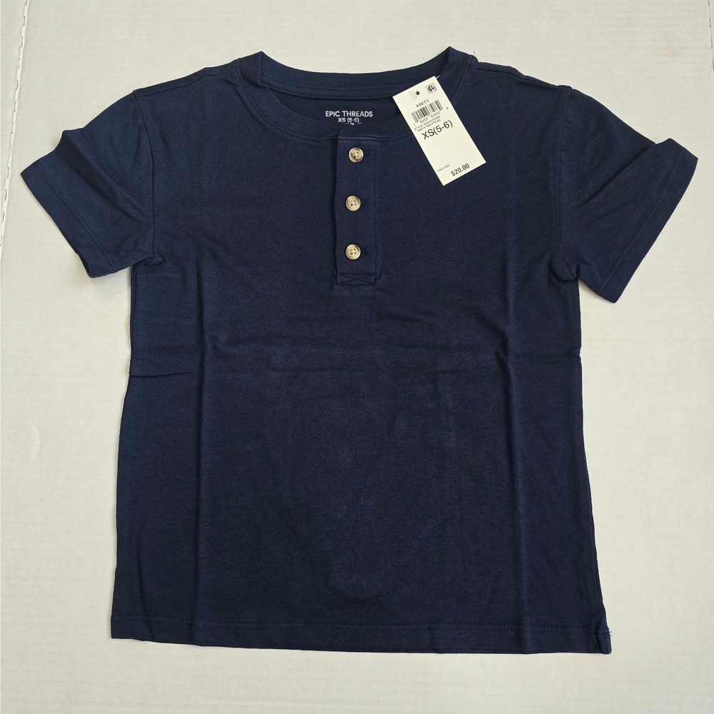 Epic Threads Boys Navy Nautical Henley Shirt Short Sleeve XS 5-6 NEW